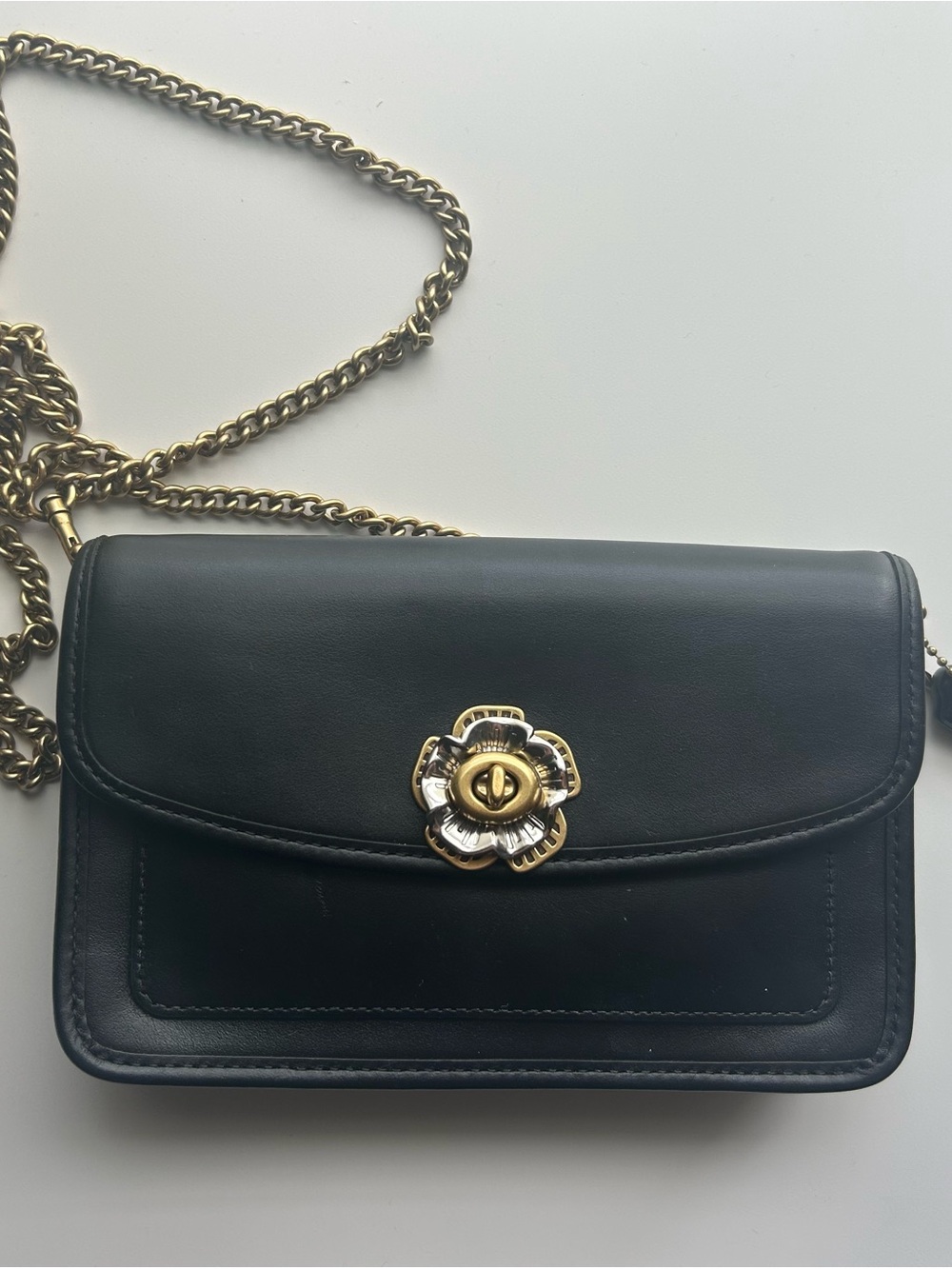 Coach Parker Leather Chain Crossbody Black
